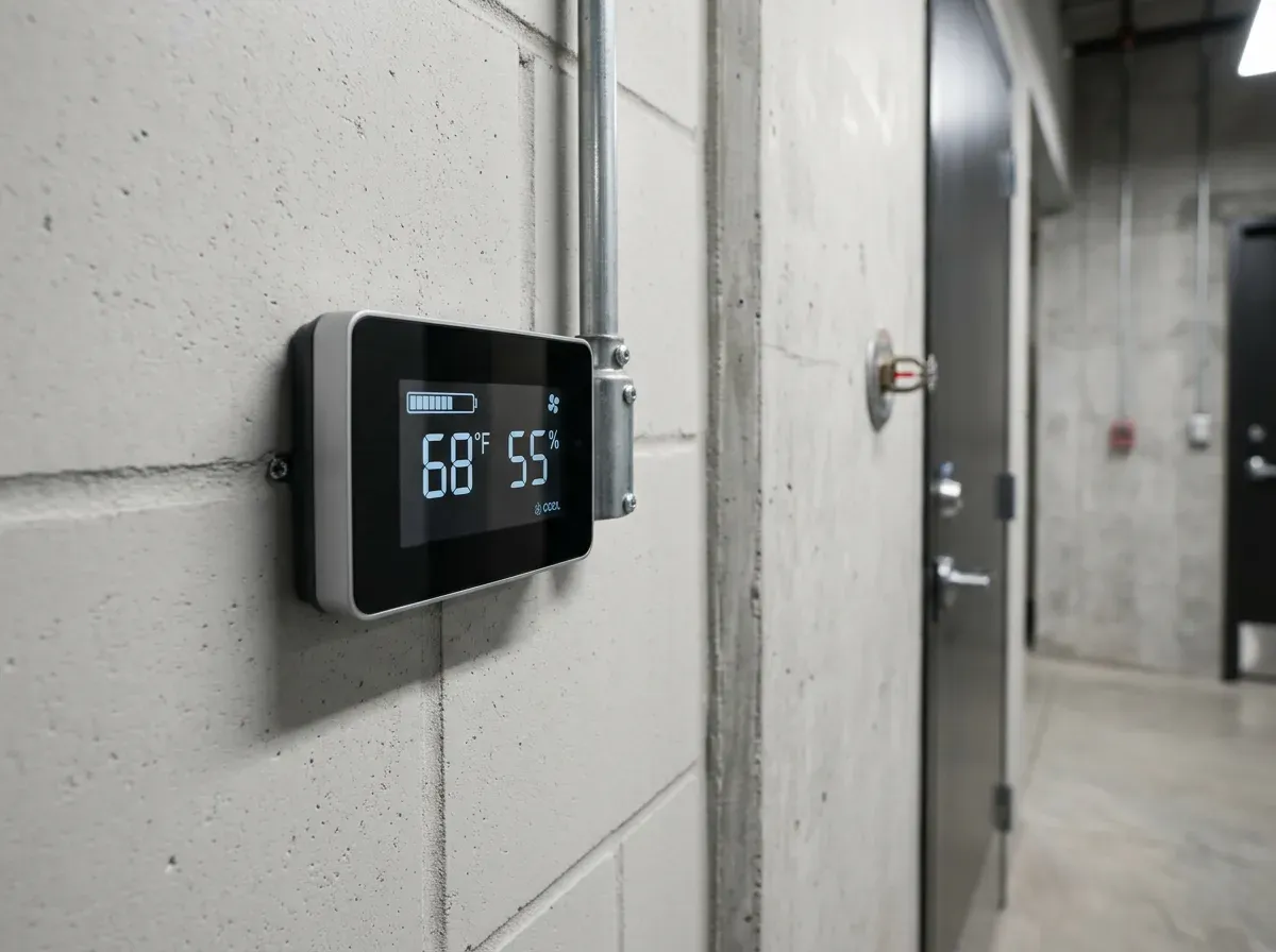 hallway with temperature monitor.